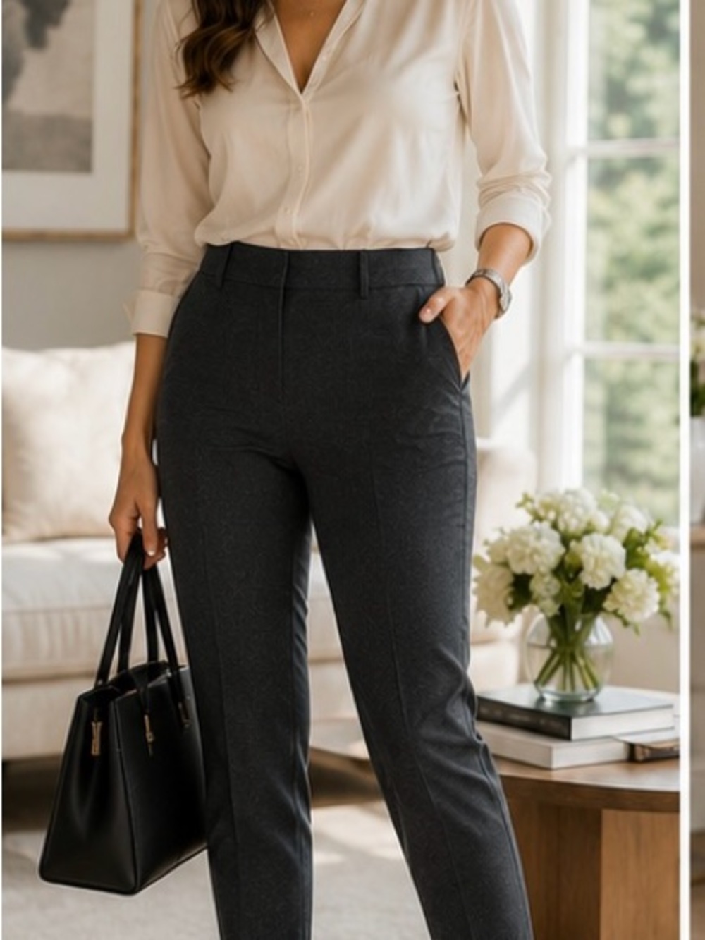 Calvin Klein Tailored 7/8 Pants Charcoal Chic Minimalist Career Pant Office